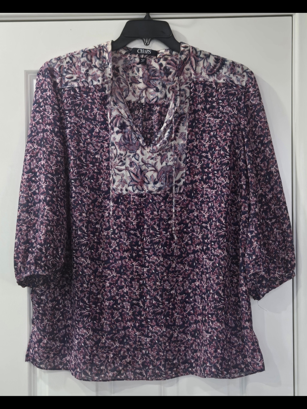 Chaps Purple Floral BOHO Tie-Neck Tunic